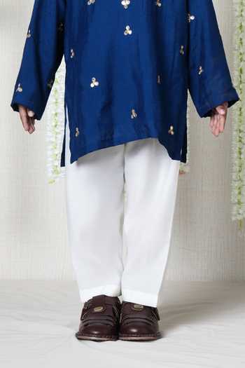 Poochkie_Blue Viscose, Muslin Midnight Buti Kurta Set _Online_at_Aza_Fashions