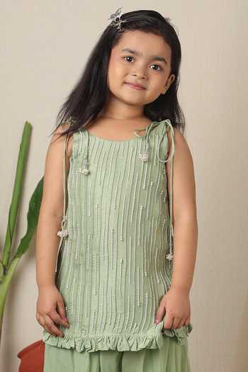 Buy_Poochkie_Green Silk, Organza Mukta Embroidered Kurta And Palazzo Set _Online_at_Aza_Fashions