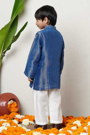 Shop_Poochkie_Blue Silk, Viscose Dori Embroidered Kurta Set _at_Aza_Fashions