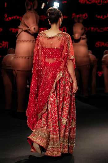 Shop_RI.Ritu Kumar_Red Silk, Dupion, Net, Polyester Avishikta Floral Embroidered Bridal Lehenga Set _at_Aza_Fashions
