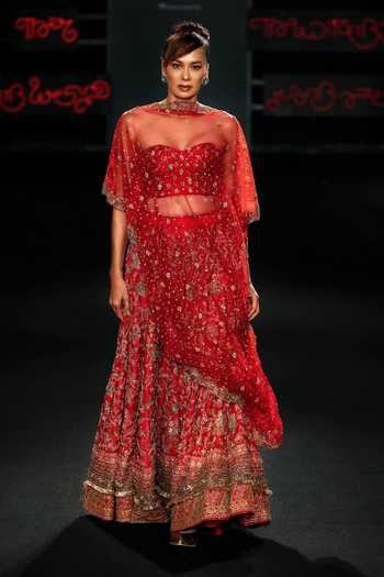 Buy_RI.Ritu Kumar_Red Silk, Dupion, Net, Polyester Avishikta Floral Embroidered Bridal Lehenga Set _at_Aza_Fashions