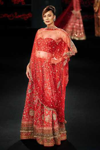 Shop_RI.Ritu Kumar_Red Silk, Dupion, Net, Polyester Avishikta Floral Embroidered Bridal Lehenga Set _Online_at_Aza_Fashions