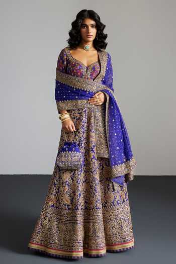 Shop_RI.Ritu Kumar_Purple Organza, V-neck Alaknanda Printed And Embroidered Lehenga Set _Online