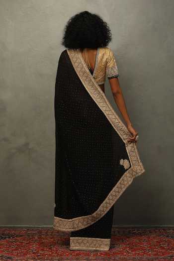 Shop_RI.Ritu Kumar_Black Silk, Brocade, Georgette Avishikta Saree With Unstitched Blouse Piece _at_Aza_Fashions