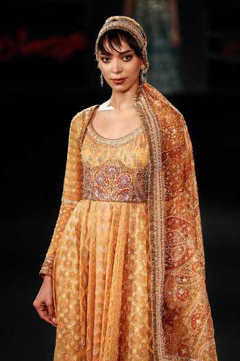 RI.Ritu Kumar_Yellow Polyester, Lycra, Silk Scoop Kashish Embroidered Anarkali Set _Online_at_Aza_Fashions