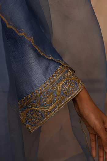 Shop_Charu Makkar_Blue Silk, Organza Emaan Placement Embroidered Kurta Set _Online_at_Aza_Fashions