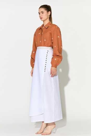 Buy_Koai_White Linen Long Skirt _at_Aza_Fashions