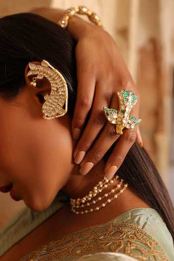 Buy_Charu Makkar_Green Tissue, Silk Alina Saree With Unstitched Blouse Piece 