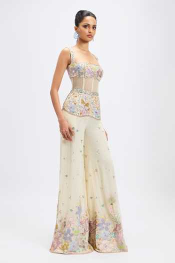 Buy_Aisha Rao_Ivory Dorin Georgette Jumpsuit _Online_at_Aza_Fashions
