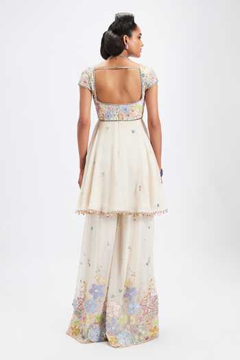 Shop_Aisha Rao_Ivory Georgette Square Neck Bleuciel Kurta Sharara Set _at_Aza_Fashions