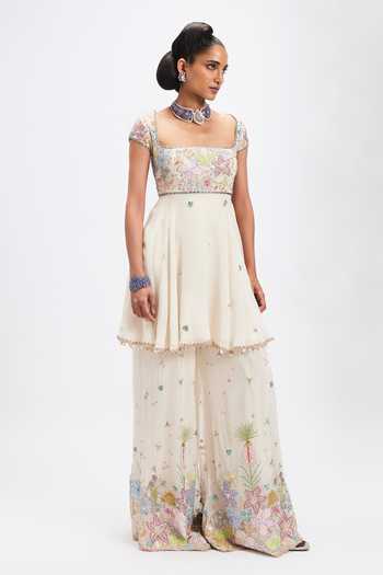 Buy_Aisha Rao_Ivory Georgette Square Neck Bleuciel Kurta Sharara Set _at_Aza_Fashions