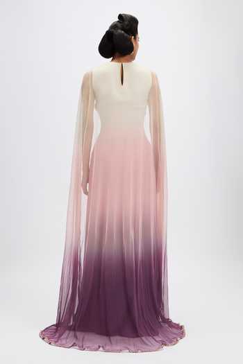 Shop_Aisha Rao_Pink Georgette Applique High Neck Mandevilla Dusk Gown _at_Aza_Fashions