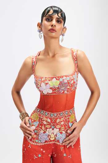 Shop_Aisha Rao_Orange Dorin Georgette Jumpsuit _Online_at_Aza_Fashions