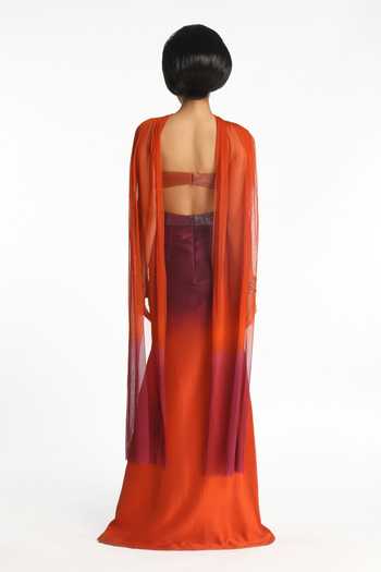 Shop_Aisha Rao_Purple Silk, Tulle, Dupion Embroidery, Sequins Halter Neck Geranium Ombre Gown _at_Aza_Fashions