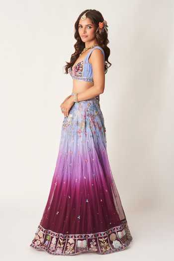Aisha Rao_Blue Tulle Sweetheart Neck Mirabelle Plum Lehenga Set _Online_at_Aza_Fashions