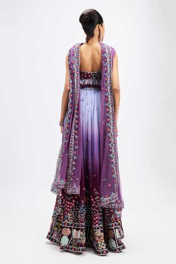 Shop_Aisha Rao_Purple Tulle Sweetheart Neck Ametrine Plum Dusk Blue Lehenga Set _at_Aza_Fashions