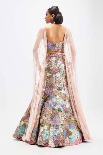Shop_Aisha Rao_Multi Color Tissue, Tulle Sweetheart Dorena Grey Metallic Mermaid Lehenga Set _at_Aza_Fashions
