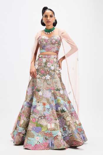 Buy_Aisha Rao_Multi Color Tissue, Tulle Sweetheart Dorena Grey Metallic Mermaid Lehenga Set _at_Aza_Fashions