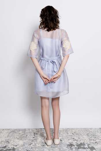 Shop_love, Kiki_Blue Silk Organza, Cotton Satin, Lycra Collared Amora Embroidered Shirt Dress _at_Aza_Fashions