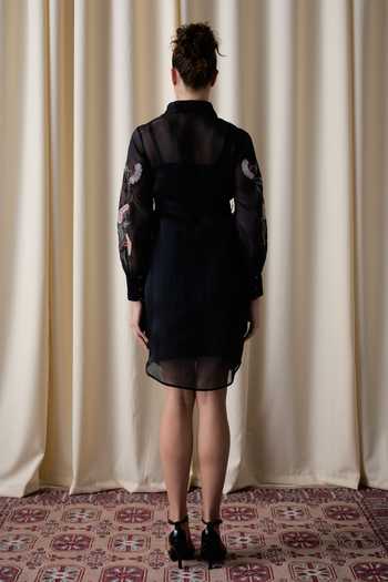 Shop_love, Kiki_Black Silk Organza, Cotton Satin Collared Moonlight Grape Shirt Dress _at_Aza_Fashions