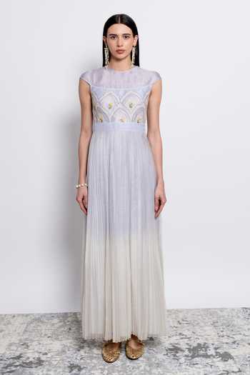 Buy_love, Kiki_Blue Silk Organza, Shantoon Embroidery, Beads High Neck Elara Bodice Gown _Online_at_Aza_Fashions