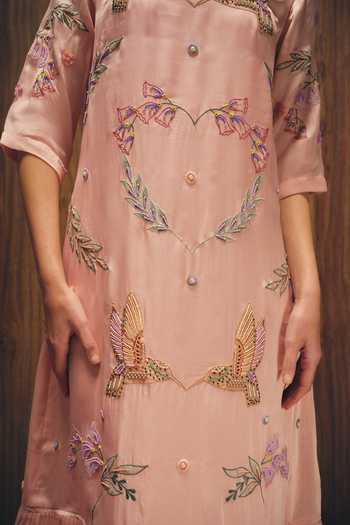 Shop_love, Kiki_Pink Organza, Satin High Neck Magnolia Bloom Embroidered Dress _Online_at_Aza_Fashions