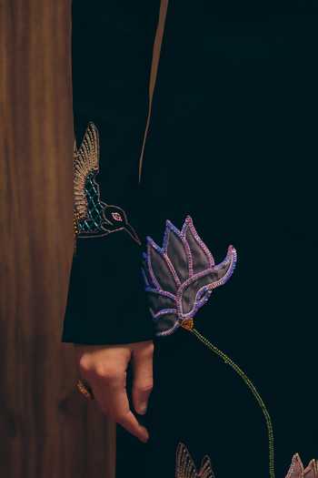 Buy_love, Kiki_Black Crepe Embroidery One Shoulder Starlight Gown _Online_at_Aza_Fashions
