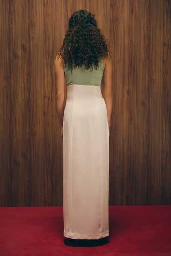 Shop_love, Kiki_Green Crepe, Satin Embroidery Square Neck Sage Silken Hand Gown _at_Aza_Fashions