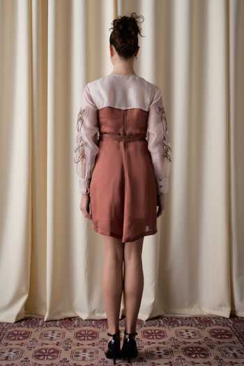 Shop_love, Kiki_Brown Organza, Satin, Silk Organza, Cotton Rustwood Grape Embroidered Yoke Dress _at_Aza_Fashions