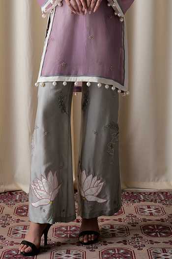 Shop_love, Kiki_Purple Silk Organza, Cotton , Sheer Embroidered Tunic And Pant Set _Online_at_Aza_Fashions