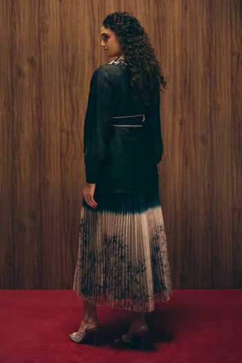 Shop_love, Kiki_Black , Organza, Crepe, Midnight Bloom Jacket And Ombre Pleated Skirt Set _at_Aza_Fashions