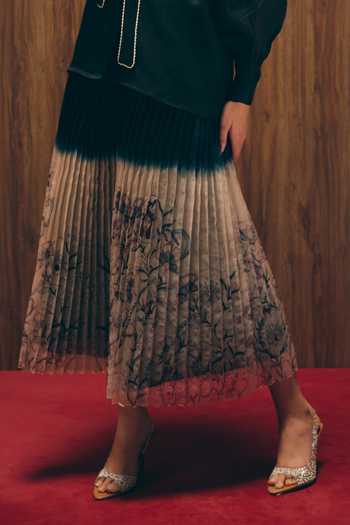 Buy_love, Kiki_Black , Organza, Crepe, Midnight Bloom Jacket And Ombre Pleated Skirt Set _Online_at_Aza_Fashions