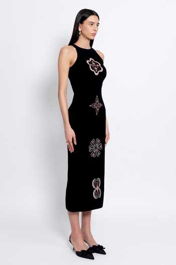 love, Kiki_Black Crepe, Shantoon Halter Neck Sama Placed Embroidered Dress _Online_at_Aza_Fashions