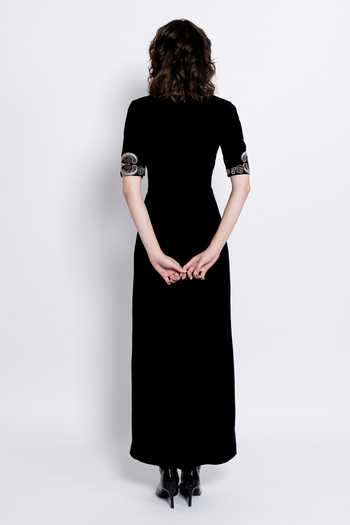 Shop_love, Kiki_Black Crepe, Shantoon Embroidery Mandarin Collar Svara Bodycon Gown _at_Aza_Fashions