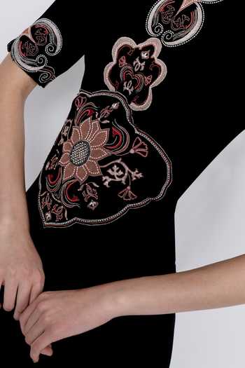 Shop_love, Kiki_Black Crepe, Shantoon Embroidery Mandarin Collar Svara Bodycon Gown _Online_at_Aza_Fashions