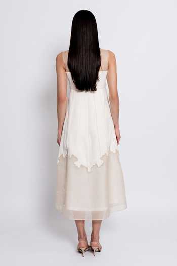 Shop_love, Kiki_Ivory Crepe, Silk Organza, Shantoon Round Neck Tara Embroidered Dress _at_Aza_Fashions