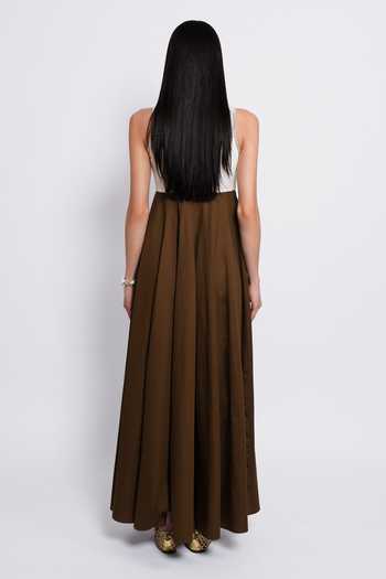 Shop_love, Kiki_Ivory Cotton, Crepe Halter Neck Sutra Hand Embroidered Bodice Dress _at_Aza_Fashions
