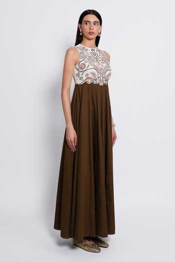 Buy_love, Kiki_Ivory Cotton, Crepe Halter Neck Sutra Hand Embroidered Bodice Dress _Online_at_Aza_Fashions