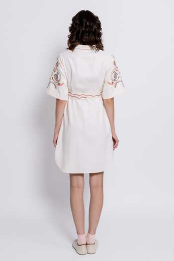 Shop_love, Kiki_Ivory Tencel Collared Tarang Embroidered Shirt Dress _at_Aza_Fashions