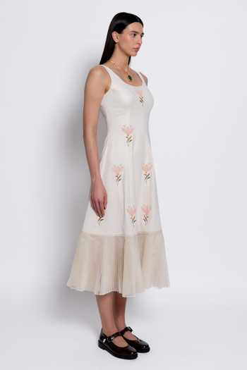 Buy_love, Kiki_Ivory Organza, Crepe Scoop Neck Nivara Floral Embroidered Dress _Online_at_Aza_Fashions