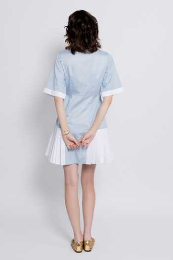 Shop_love, Kiki_Blue Cotton V-neck, Collared Nada Embroidered Short Shirt Dress _at_Aza_Fashions