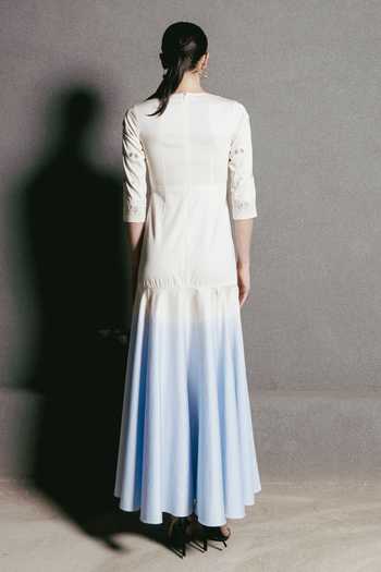 Shop_love, Kiki_Blue Cotton Boat Neck Antara Embroidered Ombre Dress _at_Aza_Fashions