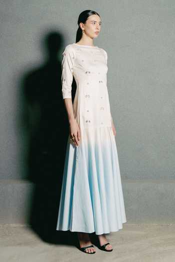 Buy_love, Kiki_Blue Cotton Boat Neck Antara Embroidered Ombre Dress _Online_at_Aza_Fashions