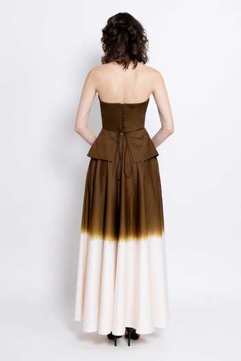 Shop_love, Kiki_Ivory Cotton Embroidery Bandeau Neck Vira Sculpted Corset And Skirt Set _at_Aza_Fashions