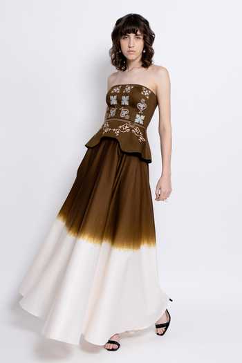 Buy_love, Kiki_Ivory Cotton Embroidery Bandeau Neck Vira Sculpted Corset And Skirt Set _Online_at_Aza_Fashions