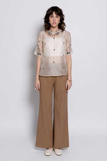 Buy_love, Kiki_Ivory Silk Organza, Tencel, Silk, Murki Floral Embroidered Top And Trouser Set _at_Aza_Fashions