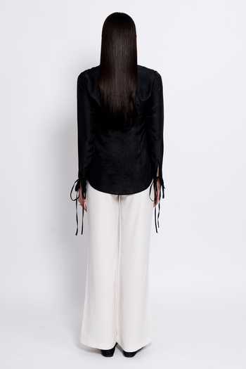 Shop_love, Kiki_Black Viscose, Tencel Mandarin Collar Ivara Embroidered Shirt And Trouser Set _at_Aza_Fashions