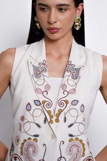 Buy_love, Kiki_Ivory Tencel Raaga Embroidered Blazer And Trouser Set _Online_at_Aza_Fashions