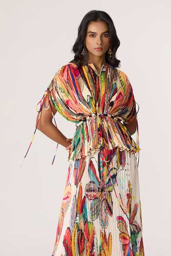 Buy_Saaksha & Kinni_Multi Color Silk, Cotton Monica Abstract Floral Blouse _at_Aza_Fashions