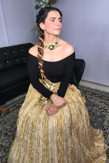 Buy_Etasha By Asha Jain_Black Tissue Off-shoulder Textured Metallic Lehenga And Blouse Set _Online_at_Aza_Fashions
